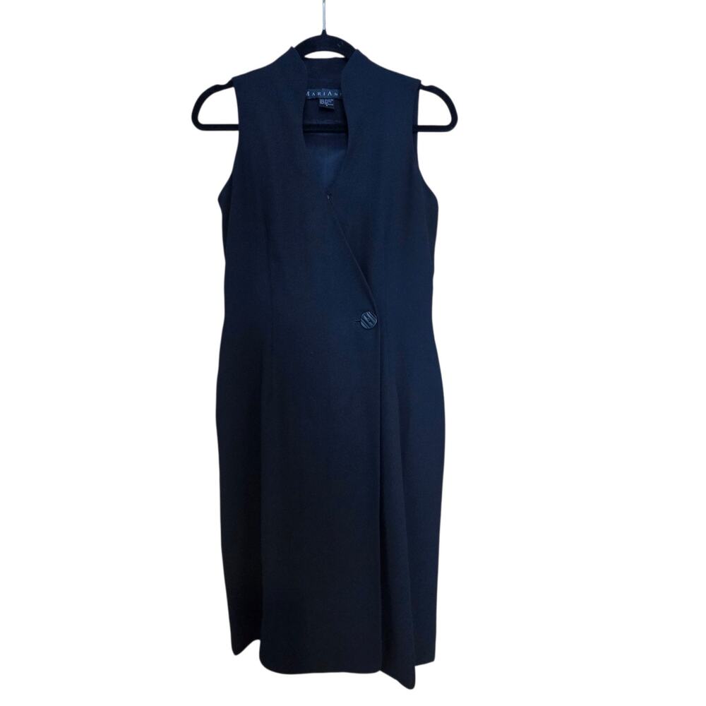 MariAnna Sleeveless Dress Black Wrap-style, sz 4 Mandarin Collar, Single Button